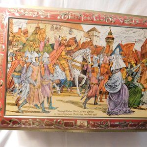 E. OTTO SCHMIDT ADVERTISING TIN KAISER KARL IV KING CASTLE NURNBERG GERMANY